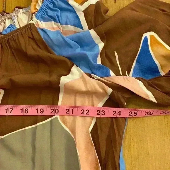 Womens Abstract Peasant Brown Gold Blue Pink Long Sleeve Perch Blouse 2X - Picture 9 of 11